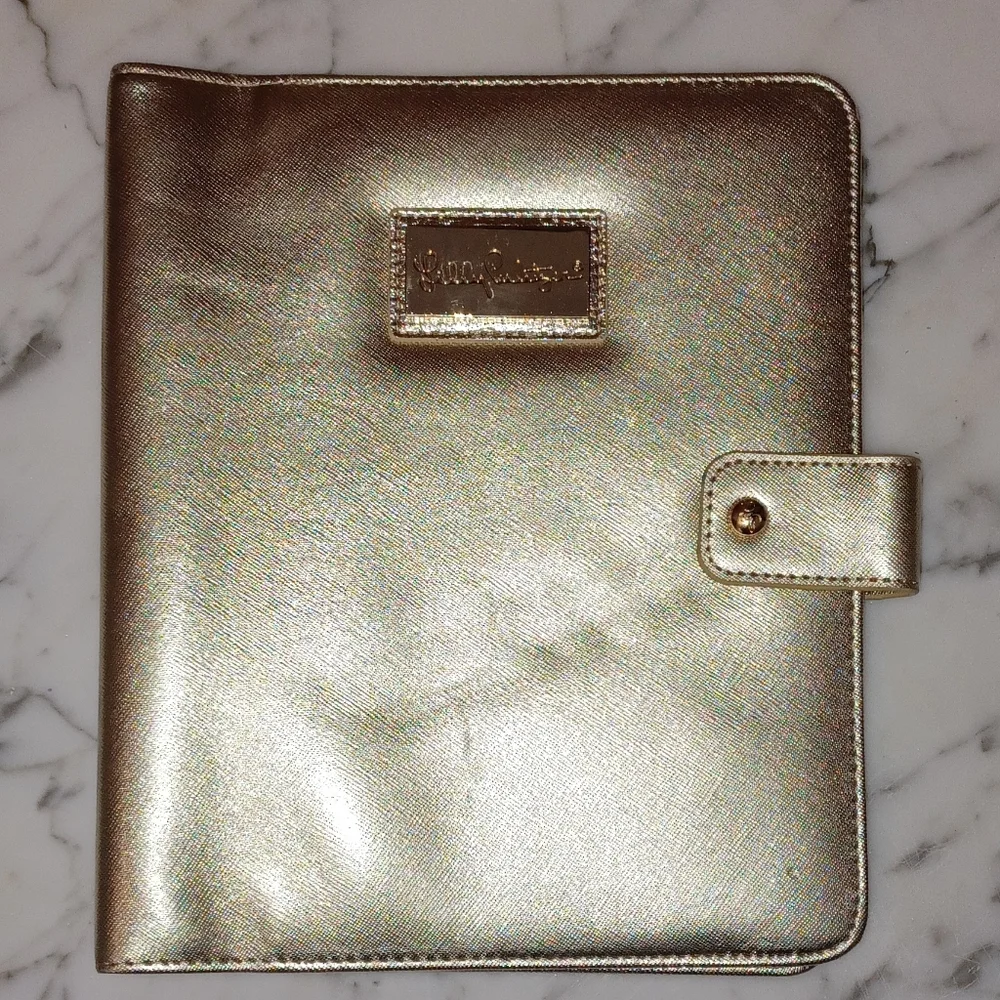 Lilly Pulitzer Gold Agenda Folio Gold exterior pink interior 8